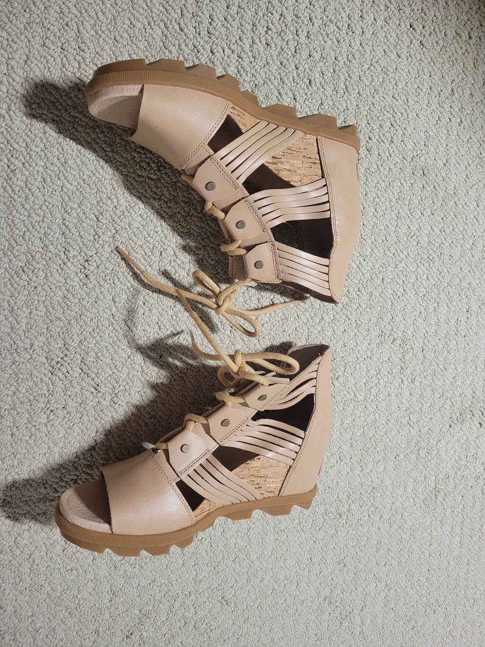 Women's SOREL Lace-Up Cutout Wedge Sandals - Beige